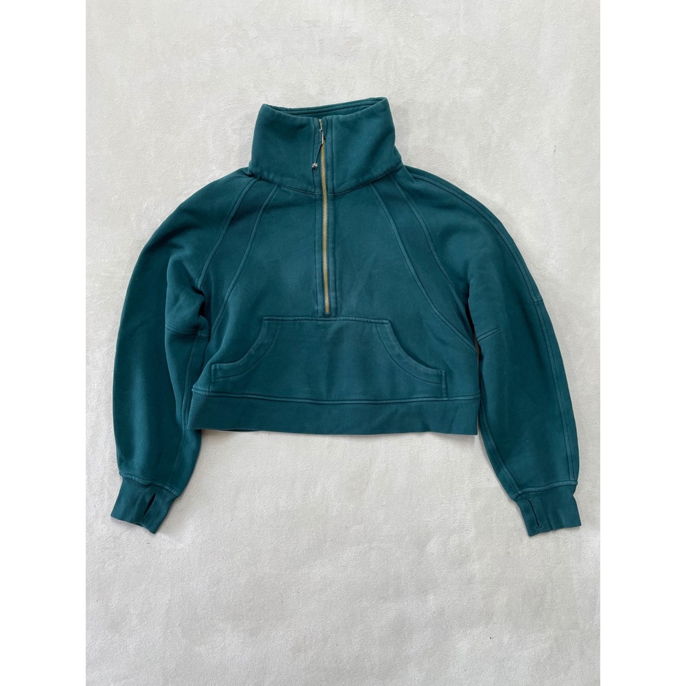 Lululemon Scuba Oversized Funnel Neck Half Zip Green Gold Zip XS/S LW3HKHS